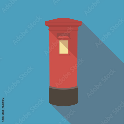 Vector illustration long shadow flat icon of london red post box