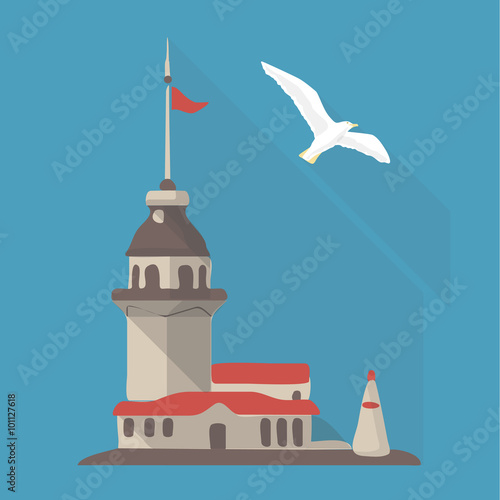 Vector illustration long shadow flat icon of maiden's tower