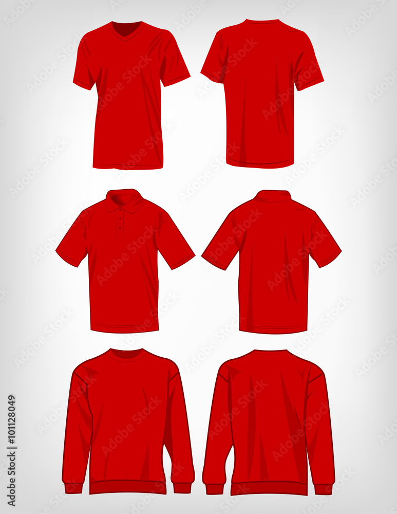 Sport red t-shirt, sweater and polo shirt isolated set vector Sport red t-shirt, sweater and polo shirt isolated set vector