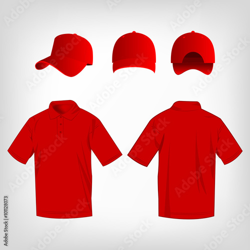 Sport red polo shirt and baseball cap isolated set vector
