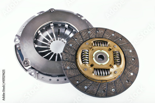Clutch disc and clutch cover for car on a white background