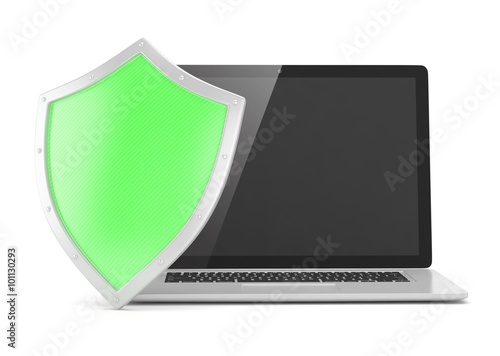 Free Download Laptop and shield on white, computer security concept - GFXLoad