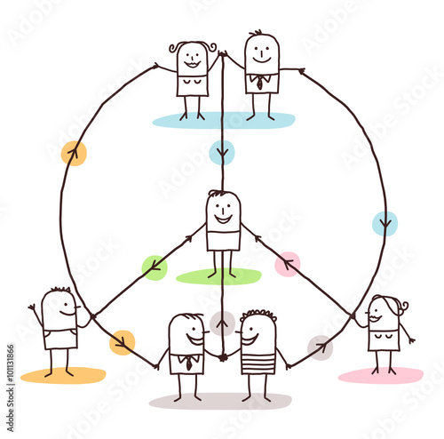 connected people making a peace and love sign