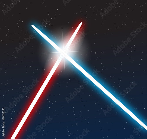 Two crossed light swords on night sky background vector