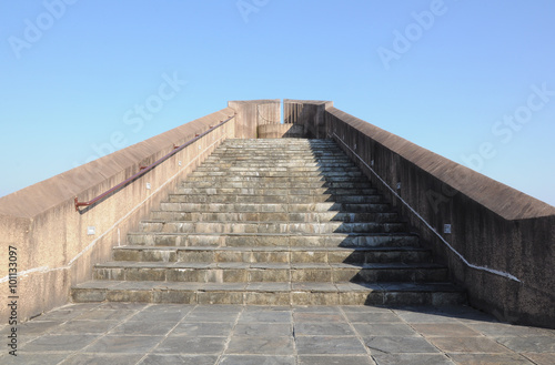 Scenic stair viewpoint against the blue sky, Kyushu