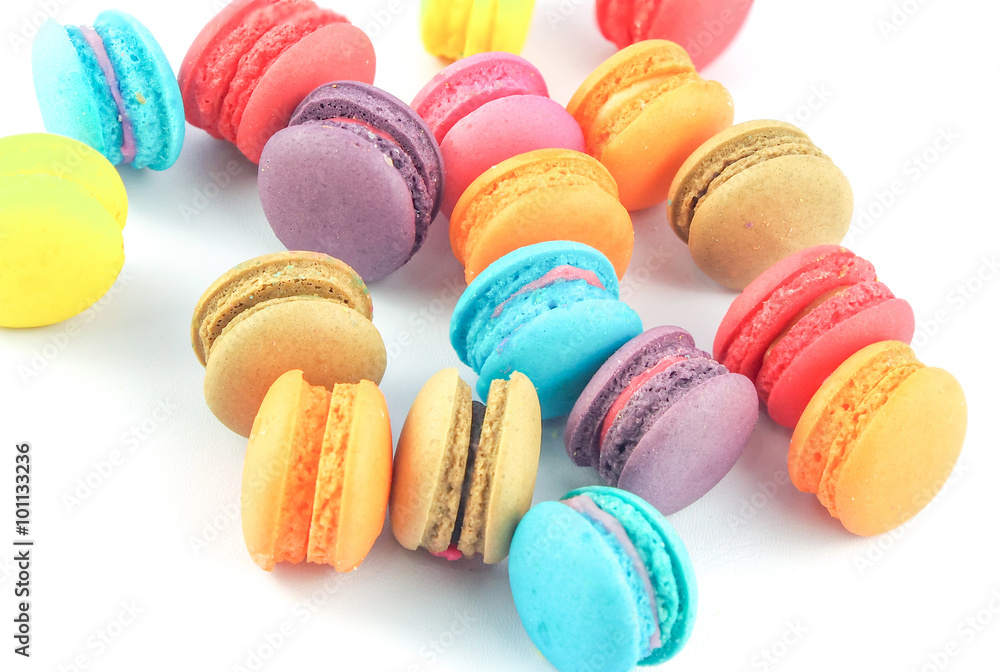 Obraz premium french colorful macarons on white background