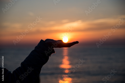 Sunset in one hand on italian sea - silhouette