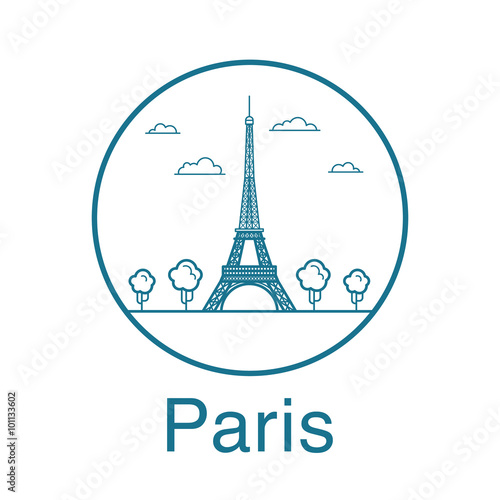 Eiffel Tower Vector Illustration. Paris sightseeing made in line art style badge.