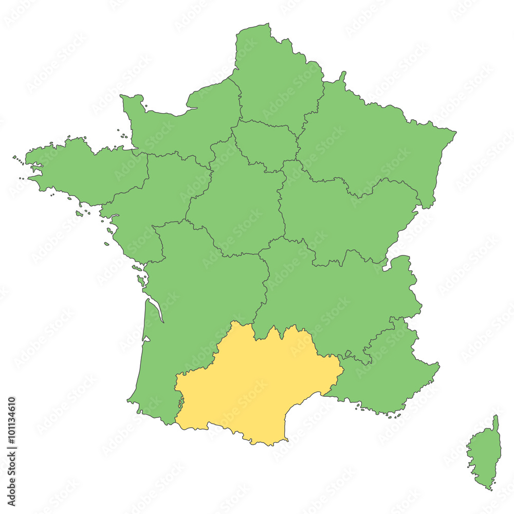 Frankreich - Languedoc-Roussillon-Midi-Pyrénées (Vektor in Grün)