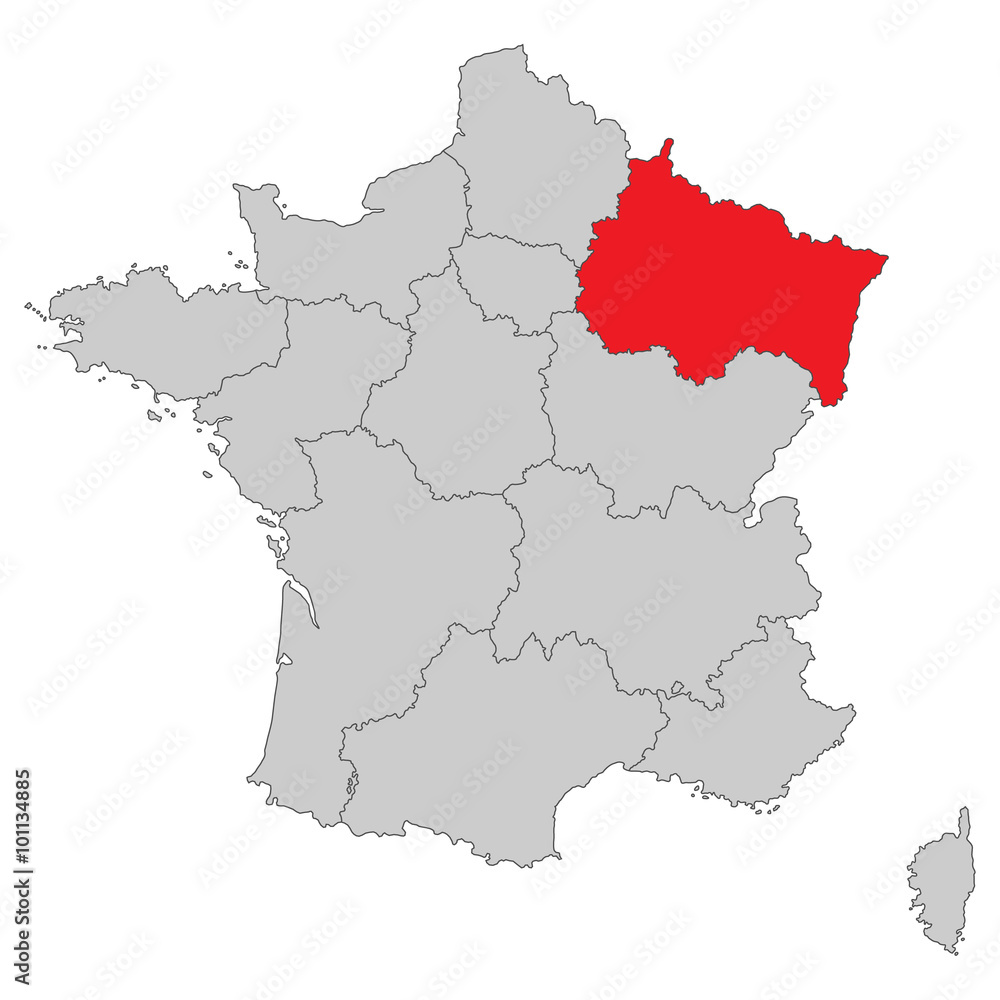 Frankreich - Alsace-Champagne-Ardenne-Lorraine (Vektor in Rot)