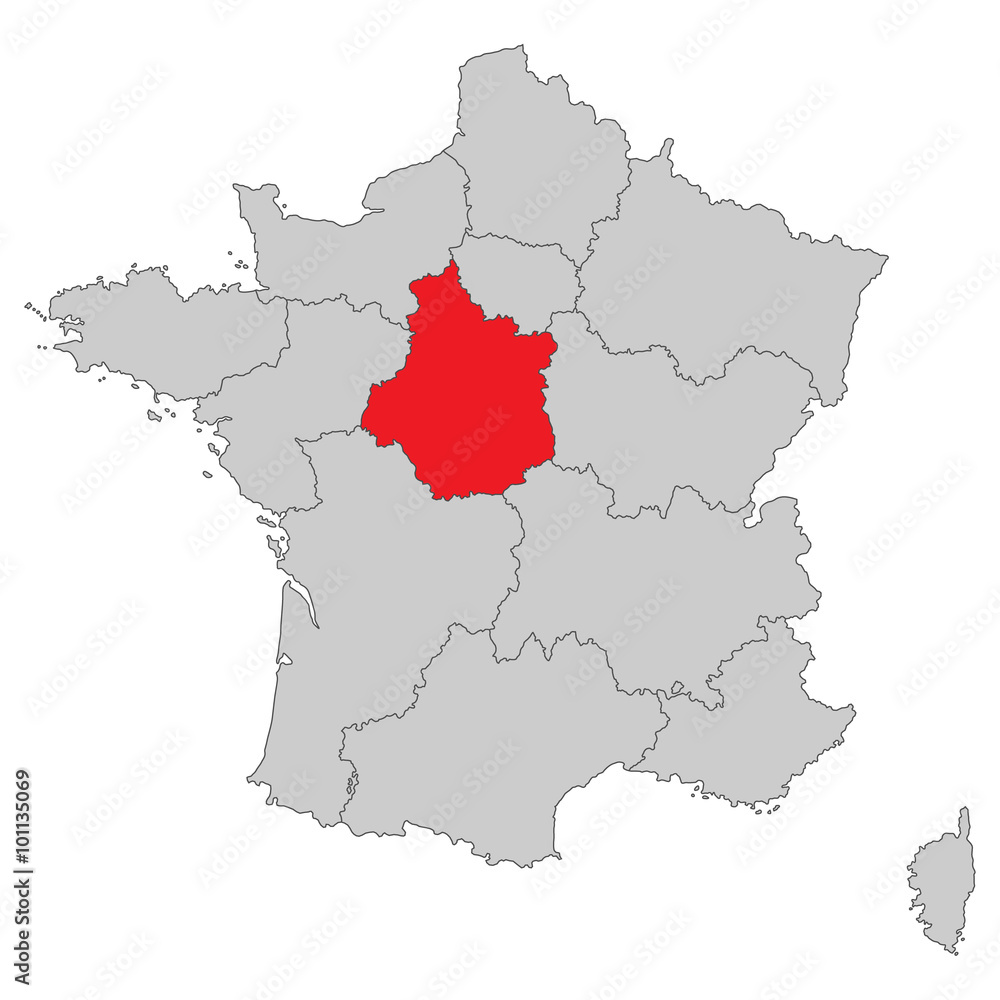 Frankreich - Centre-Val de Loire (Vektor in Rot)