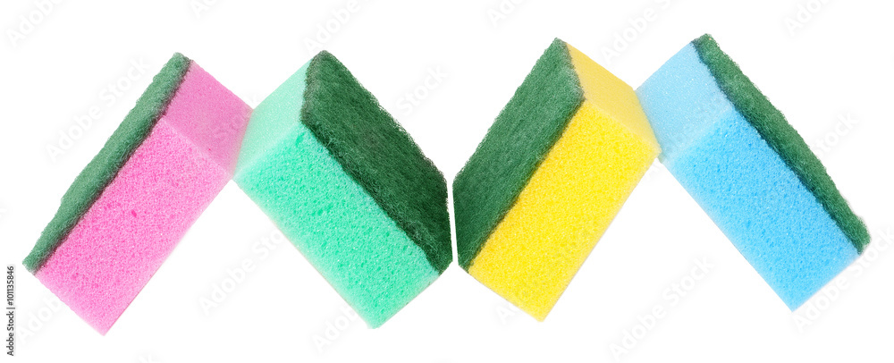 Fototapeta premium colorful sponges for washing dishes on a white