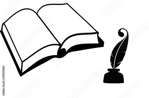 Раскрытая книга, перо и чернила