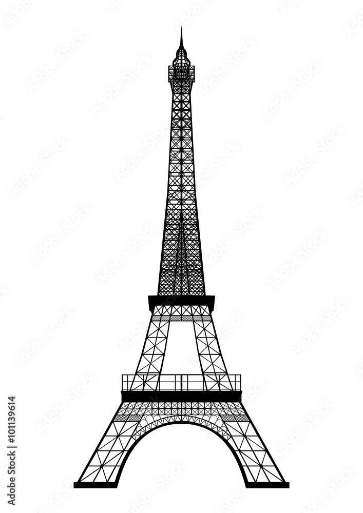 Eiffel Tower silhouette isolated on white. Vector EPS10.