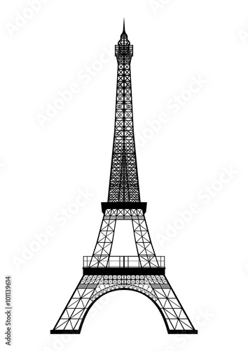 Fototapeta Naklejka Na Ścianę i Meble -  Eiffel Tower silhouette isolated on white. Vector EPS10.