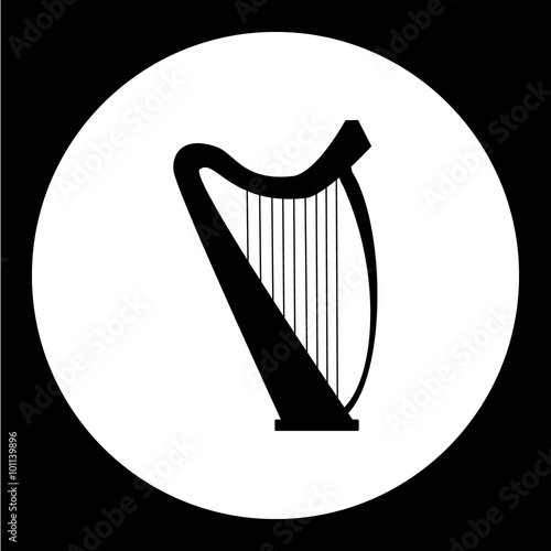 isolated music harp simple black icon eps10