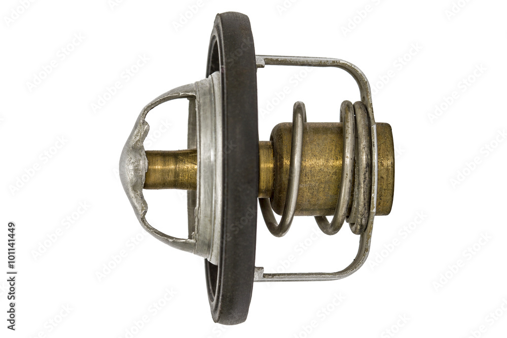 Thermostat a cooling system, spare parts for cars, isolated on w Thermostat a cooling system, spare parts for cars, isolated on w
