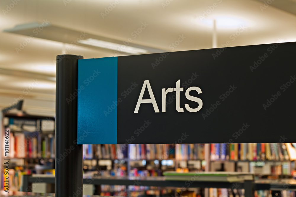Art section sign inside a modern public library Art section sign inside a modern public library