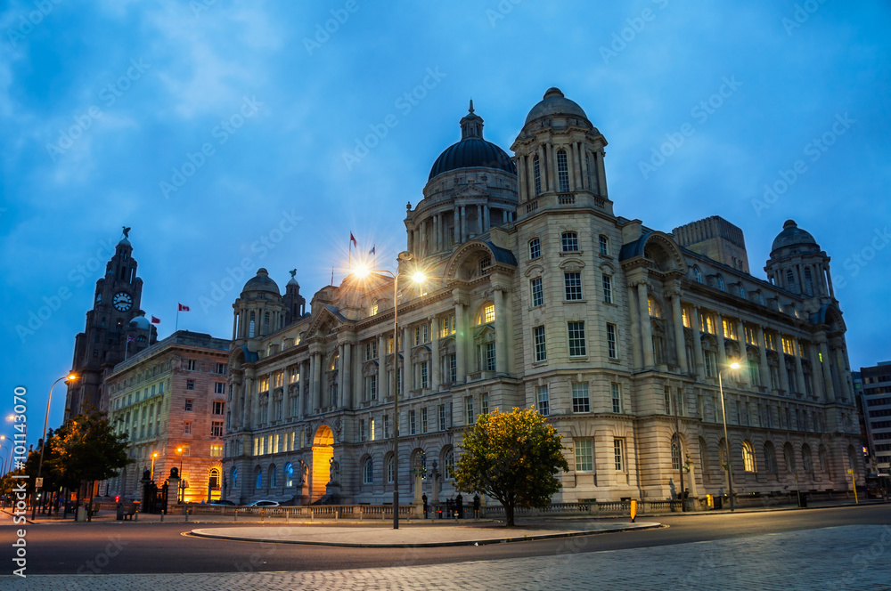 Liverpool, UK illuminated old buildings