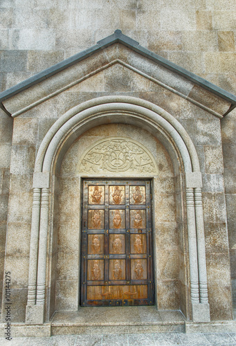Georgia 15 January 2016 the doors of the Church of the Holy Trinity with the image of the saints