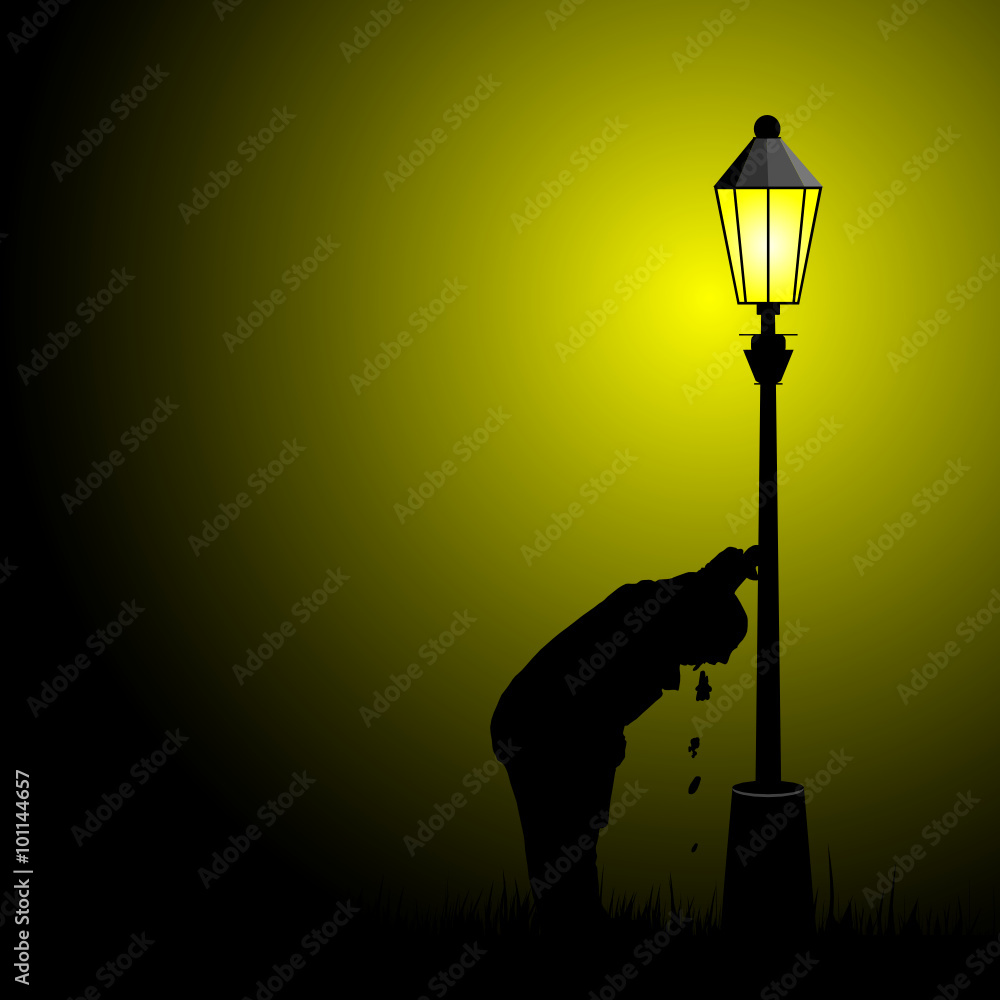 Obraz premium drunk man illustration with street light silhouette