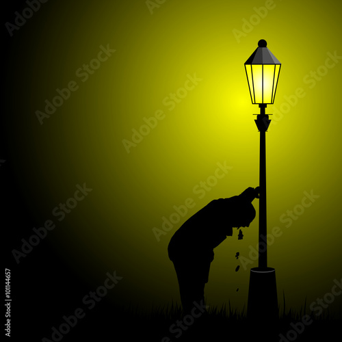 drunk man illustration with street light silhouette