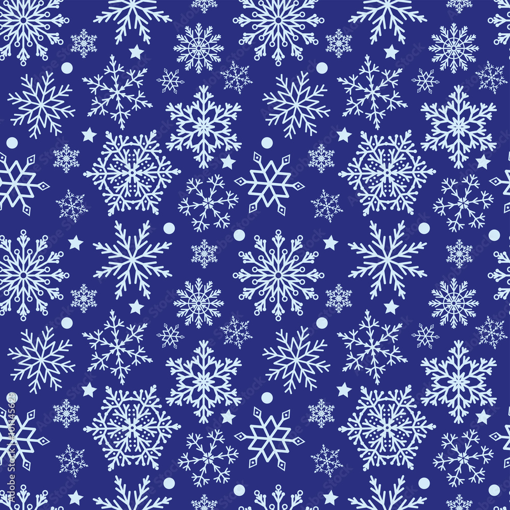 Snowflakes on blue background seamless texture, illustration 
