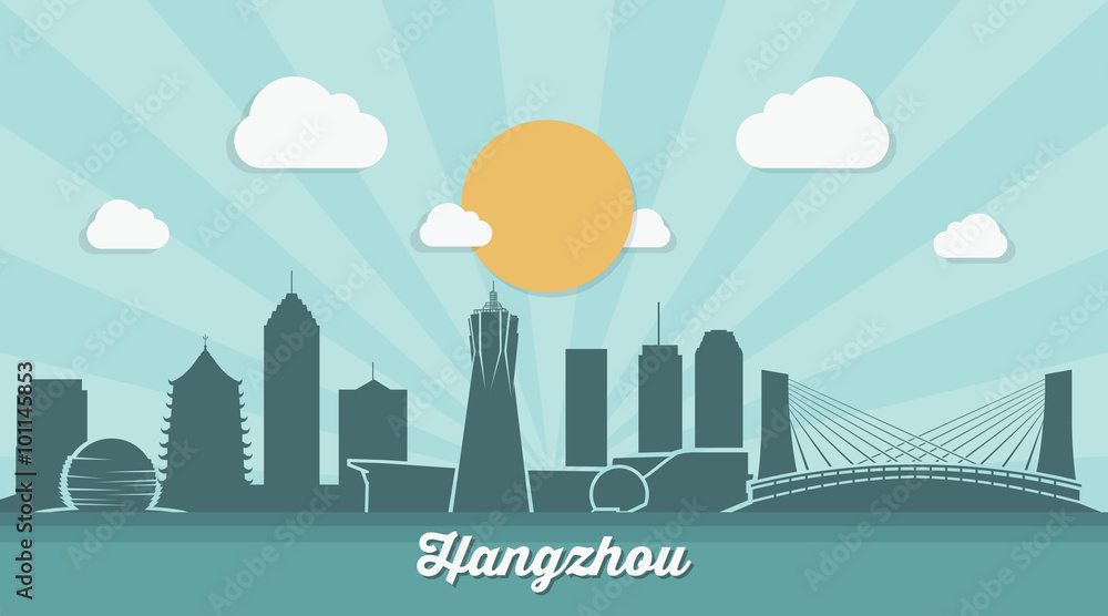 Hangzhou skyline - flat design