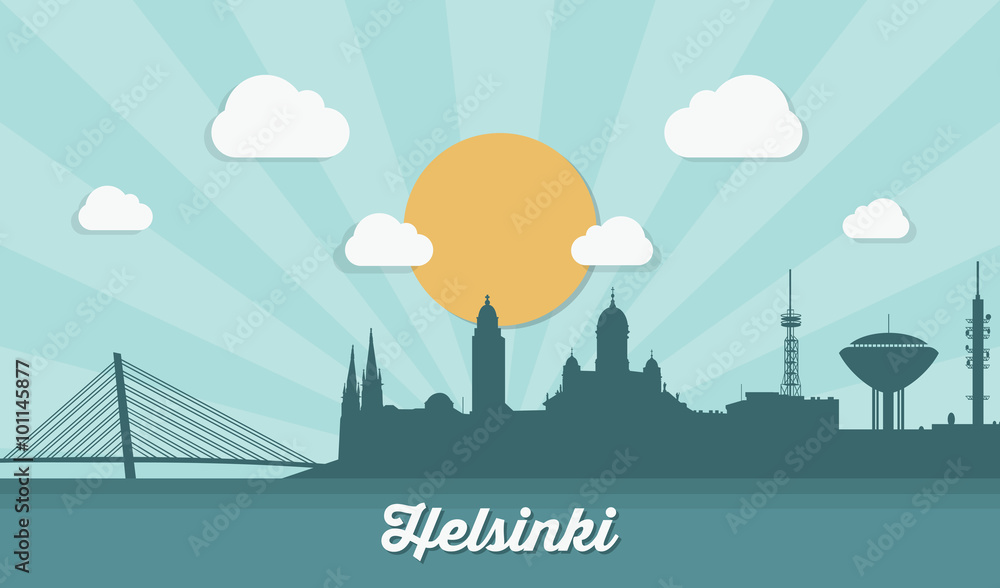 Helsinki skyline - flat design