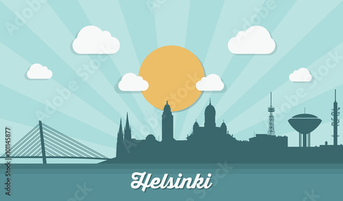 Helsinki skyline - flat design