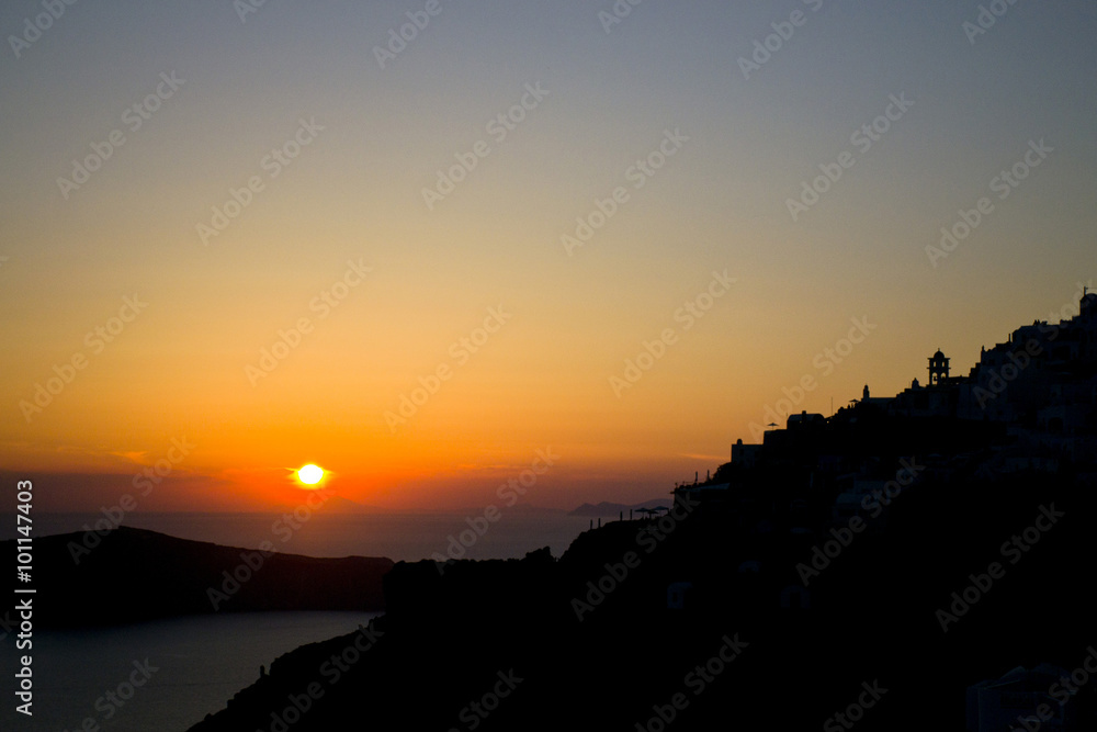 Spectacular sunset on the island of Santorini