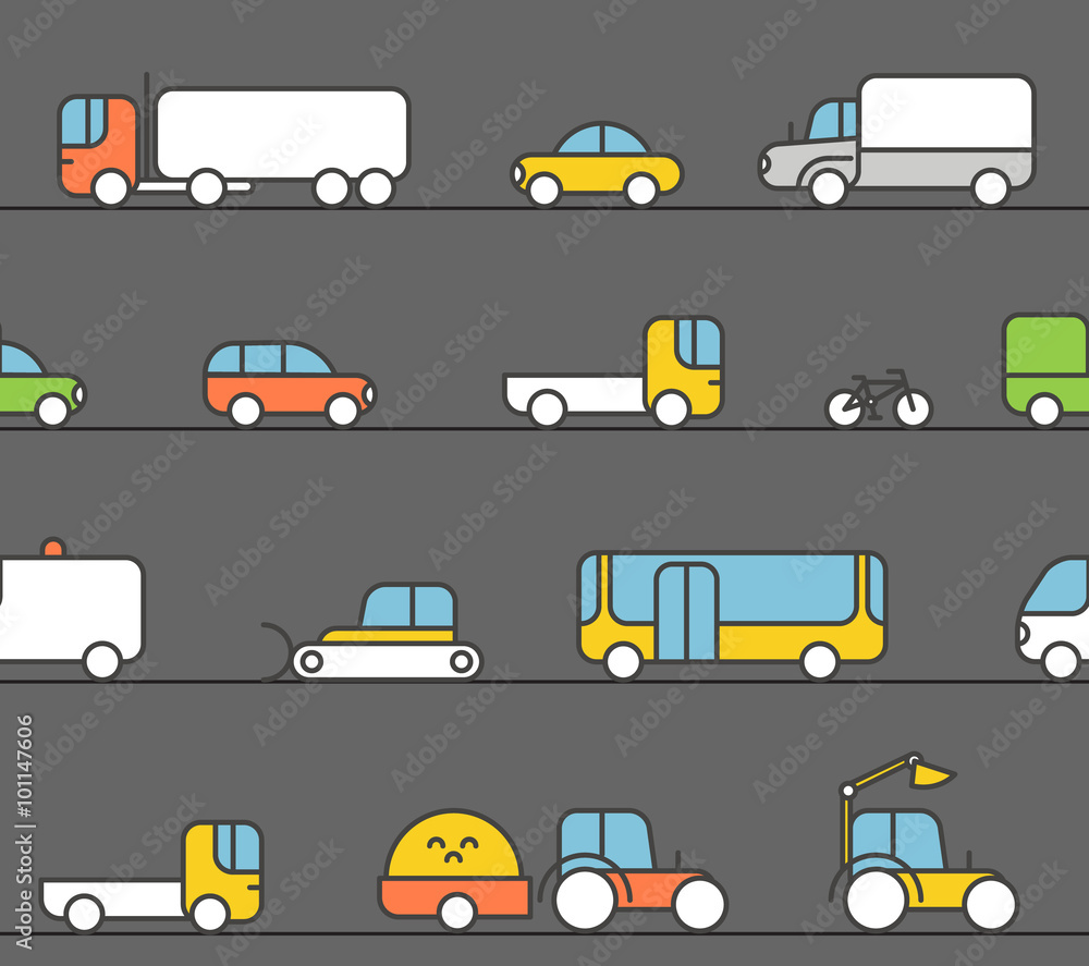 Different transport silhouette icons collection. Seamless patter Different transport silhouette icons collection. Seamless patter