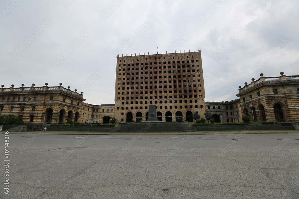 Photos The building of government house of Abkhazia in Sukhumi after bombings and rafal
