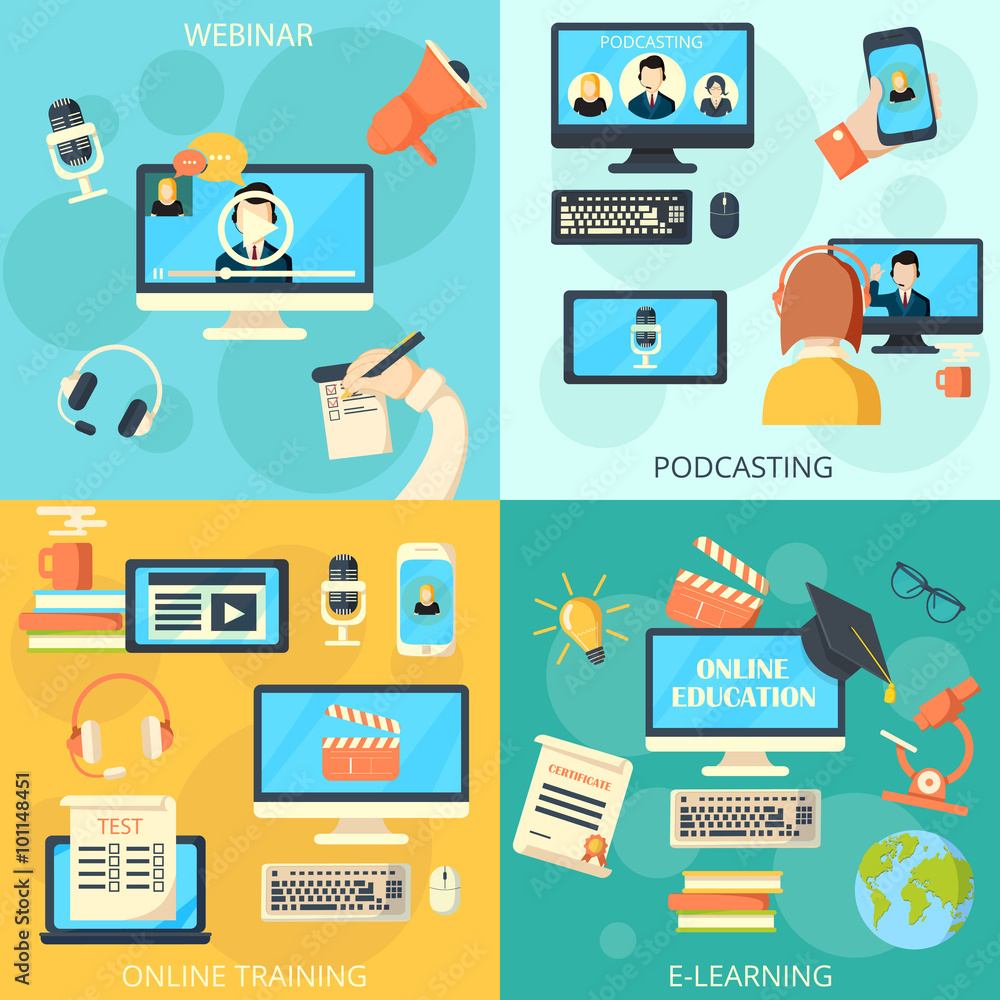 Podcasting and webinar design concept Podcasting and webinar design concept