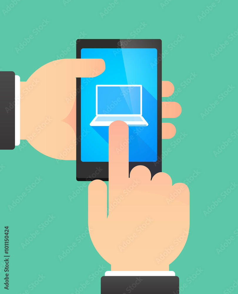 Man using a phone showing a laptop Man using a phone showing a laptop