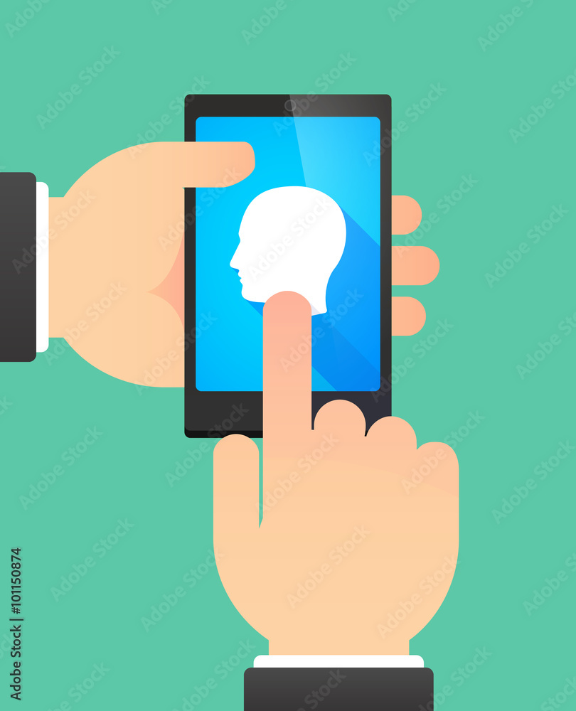 Man using a phone showing a male head Man using a phone showing a male head