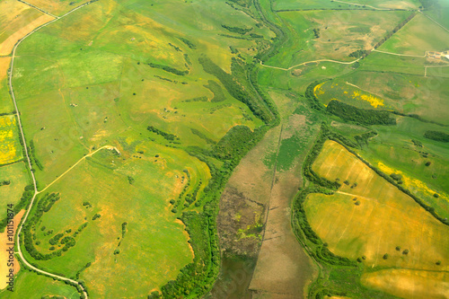 green and yellow field seen from above