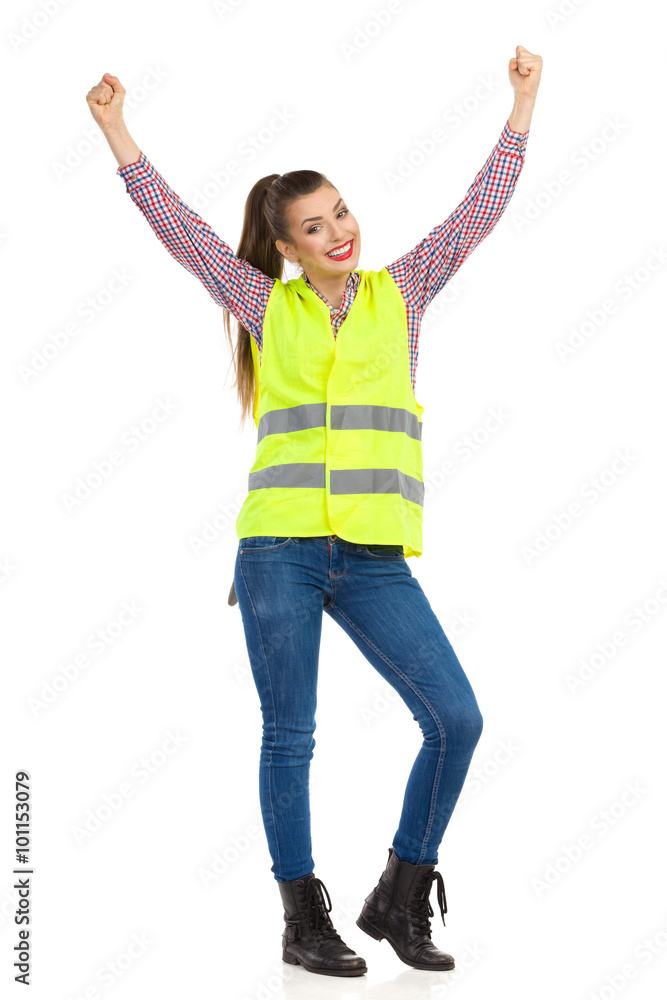 Smiling Woman In Reflective Vest Smiling Woman In Reflective Vest