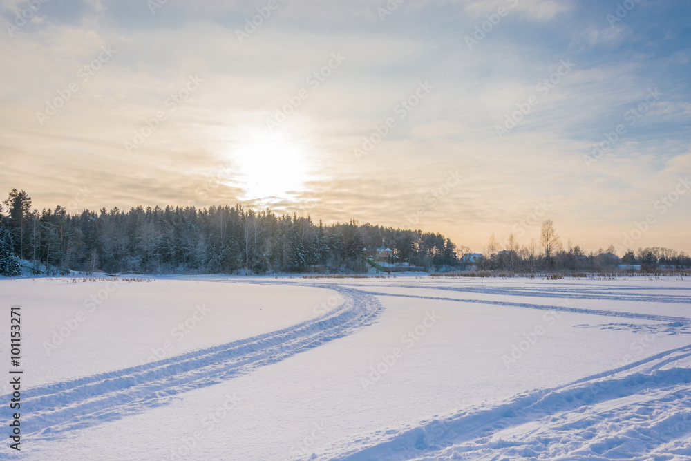 Winter evening on snow-covered river. Winter evening on snow-covered river.
