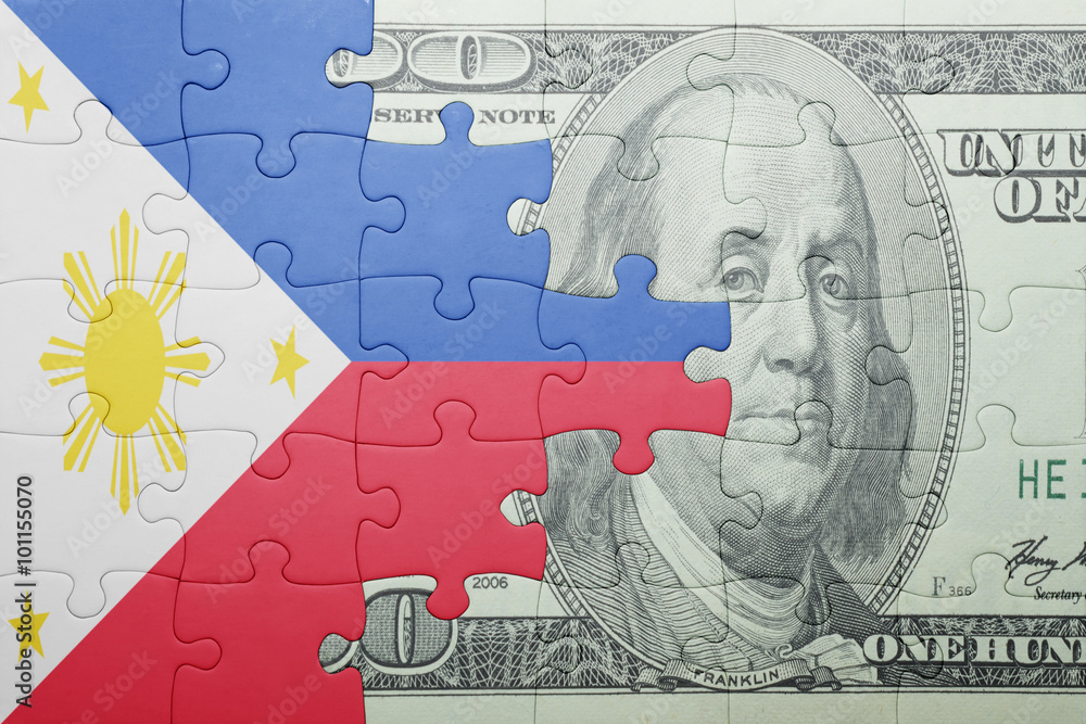 puzzle with the national flag of philippines and dollar banknote