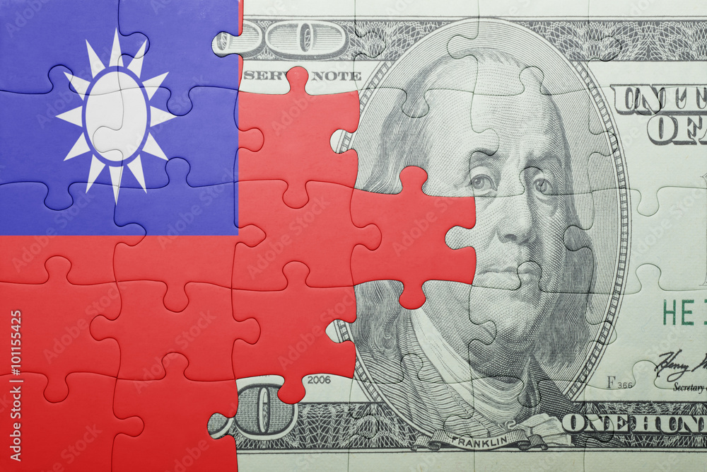 puzzle with the national flag of taiwan and dollar banknote