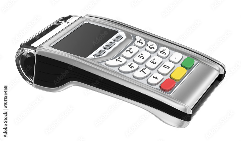 POS terminal with inserted credit card - 3D illustration POS terminal with inserted credit card - 3D illustration
