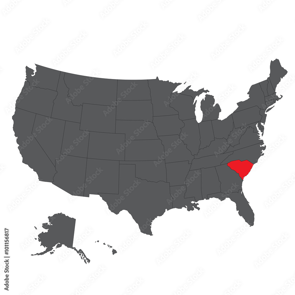South Carolina red map on gray USA map vector