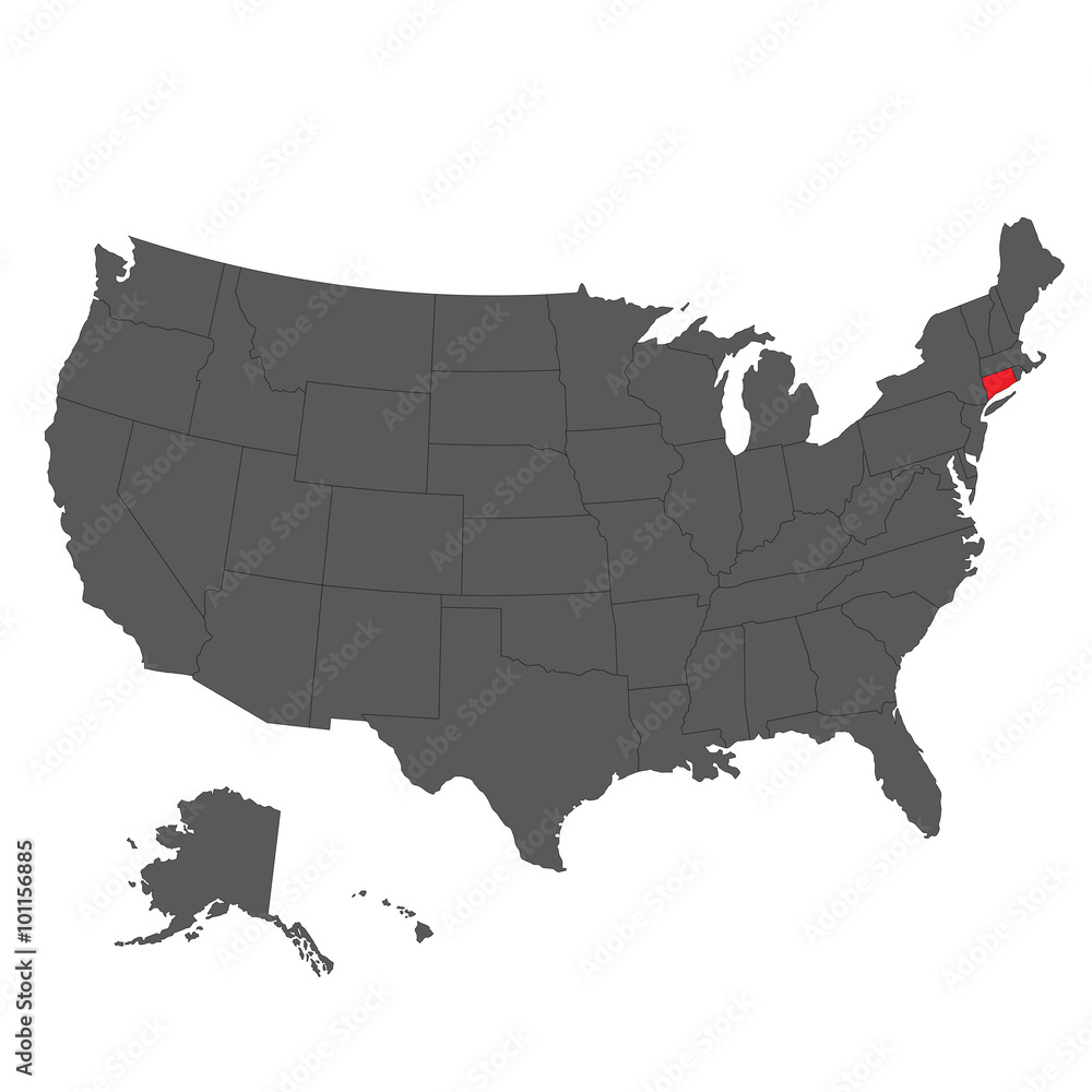 Connecticut red map on gray USA map vector