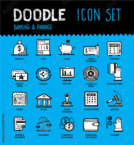 Handmade ink pen line icons set of modern banking and financial help. Solution for money projects. Creative outline symbol collection. Simple doodle linear pictogram collection. 