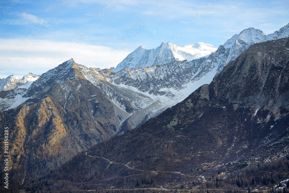 The view on Dolomiti mountains in Passo Tonale ski area, Italy