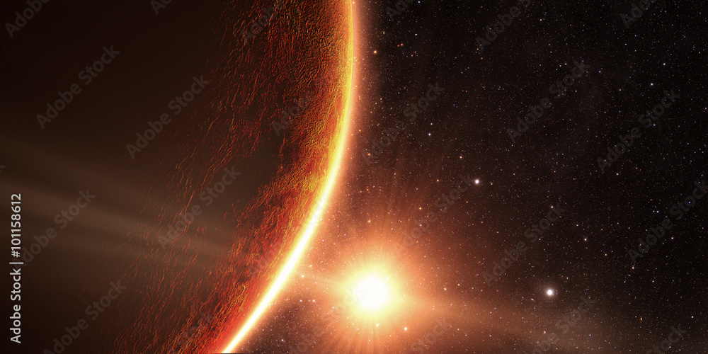 Naklejka premium Venus. Cinematic and very realistic sunrise seen from space on venus