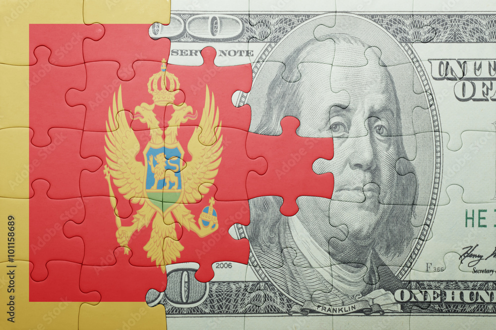 puzzle with the national flag of montenegro and dollar banknote