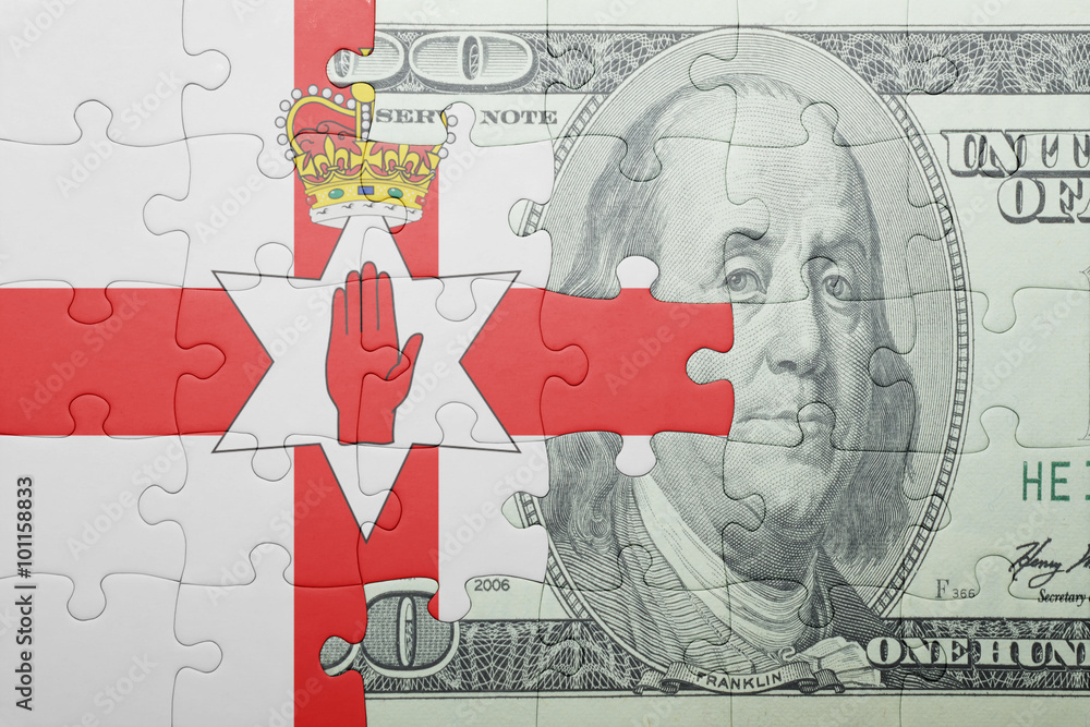 puzzle with the national flag of northern ireland and dollar banknote