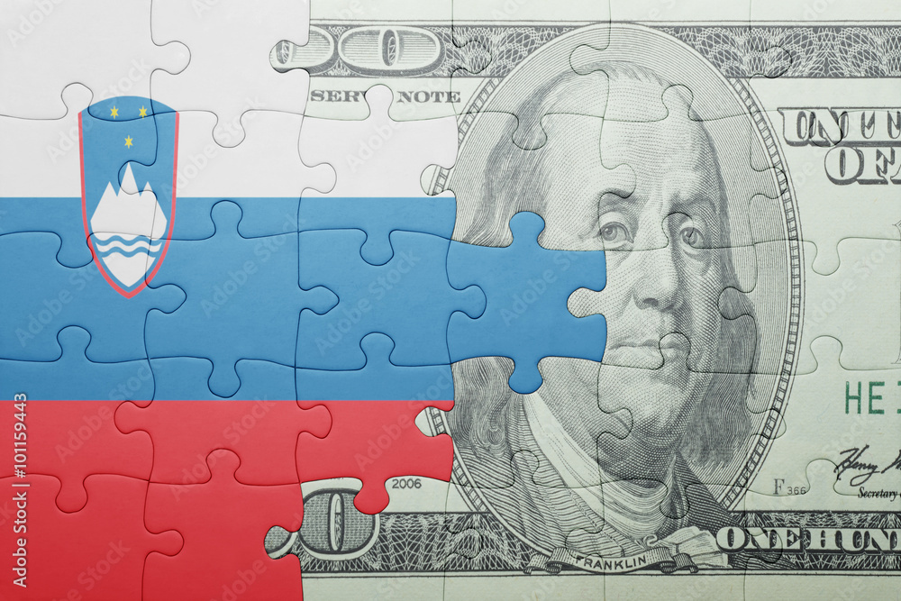 puzzle with the national flag of slovenia and dollar banknote